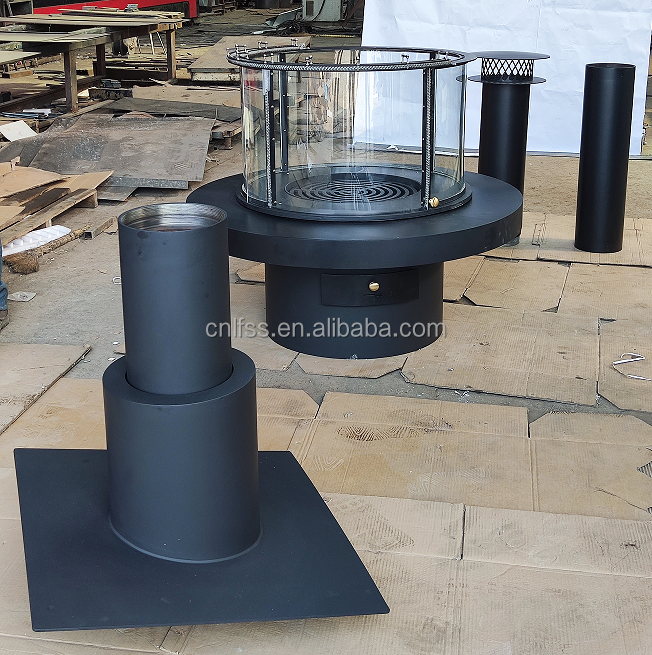Arredamento per camini rotanti in vetro di lusso di alto stile Arredamento rotante in carbonio di alta qualità nero Arredamento rotondo in acciaio moderno 4