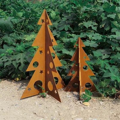 Garden Decorations Solid Rusty Corten Metal Christmas Trees With LED Light