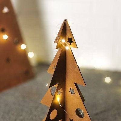 Garden Decorations Solid Rusty Corten Metal Christmas Trees With LED Light
