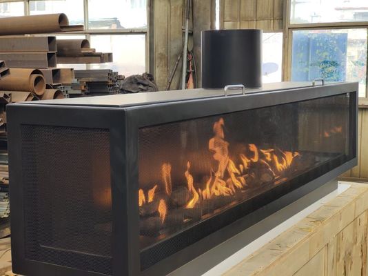 Gas Fireplaces European Black Matte Carbon Propane Steel Three-sided linear fireplace