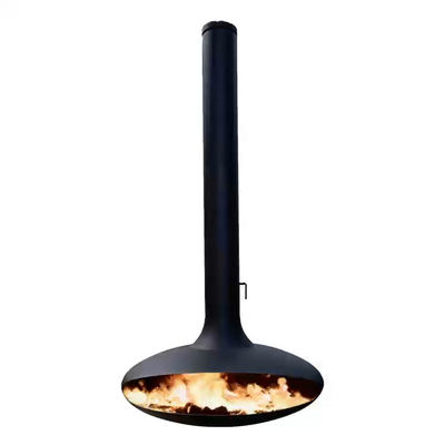 Suspended wood burning indoor steel fireplace custom black paint decorative