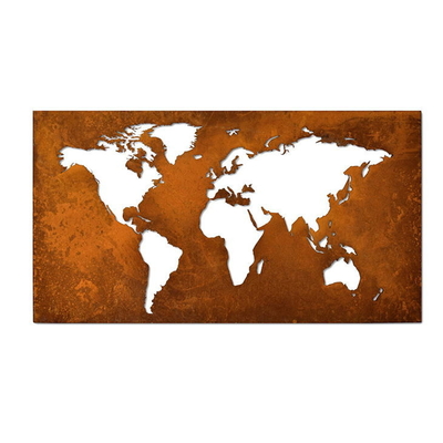 Decoration Bedroom Living Room Rusty Corten Metal World Map Wall Art